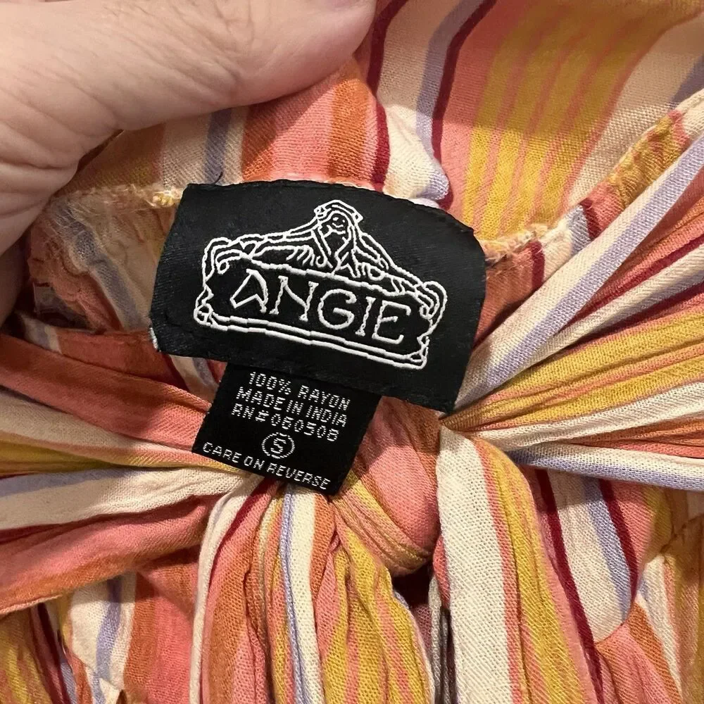 Angie Women’s Wide Leg Pants Orange Stripe Sz S Waist Tie Boho Festival Prairie - Picture 5 of 9